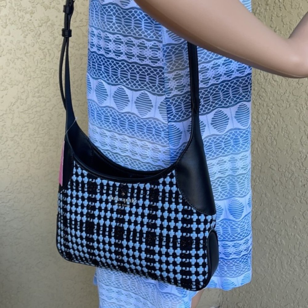 Kate Spade Crossbody Tweed Fabric Blue Multi - Picture 13 of 16